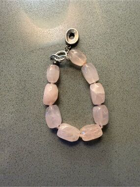 Vintage Rose Quartz nugget Bracelet - with 925 sterling silver